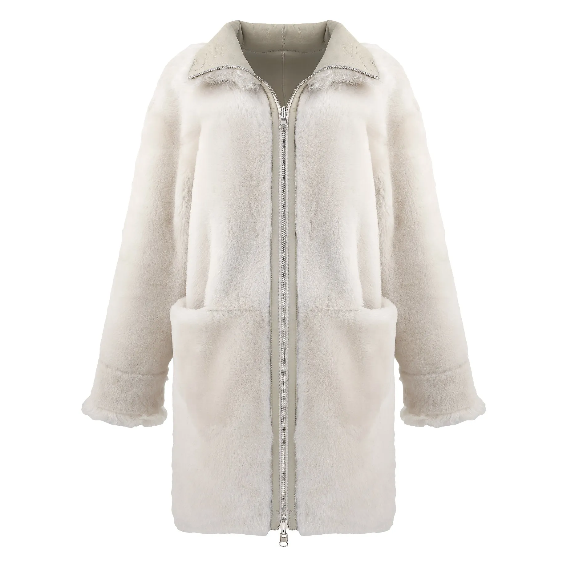 Anastasia Reversible Shearling Coat - Milk