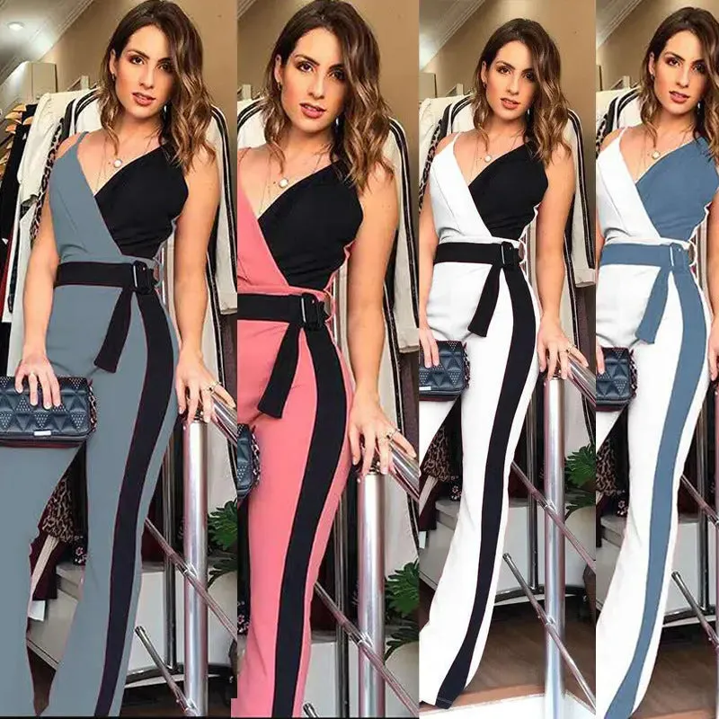 Black and White Jumpsuit Double Suspender Jumpsuit for Women