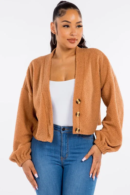 Caroline Boucle Knit Cardigan Sweater - Mocha