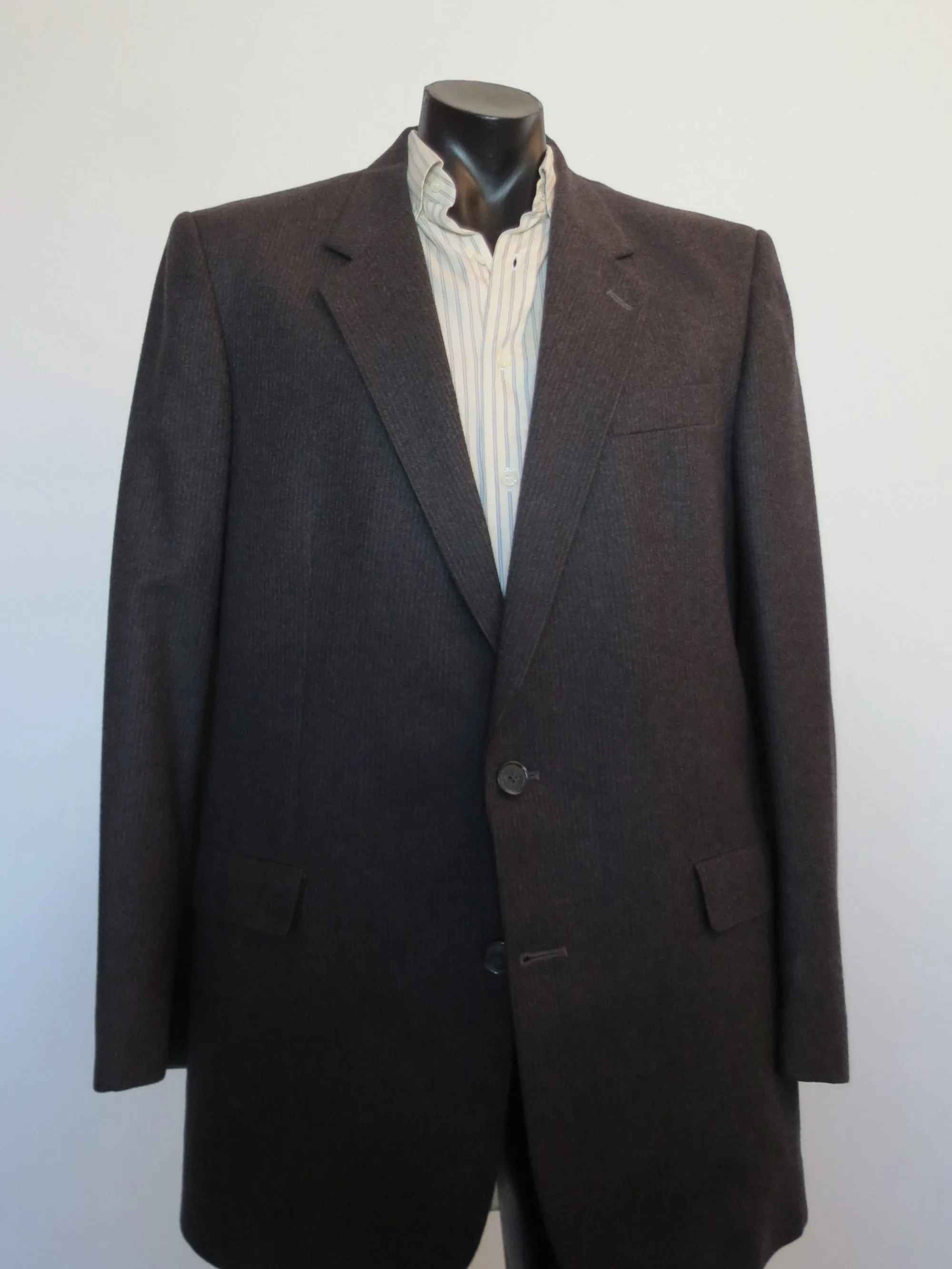 Charcoal Grey Pinstriped Wool Jacket by Tres Bon - Chest 107 cm