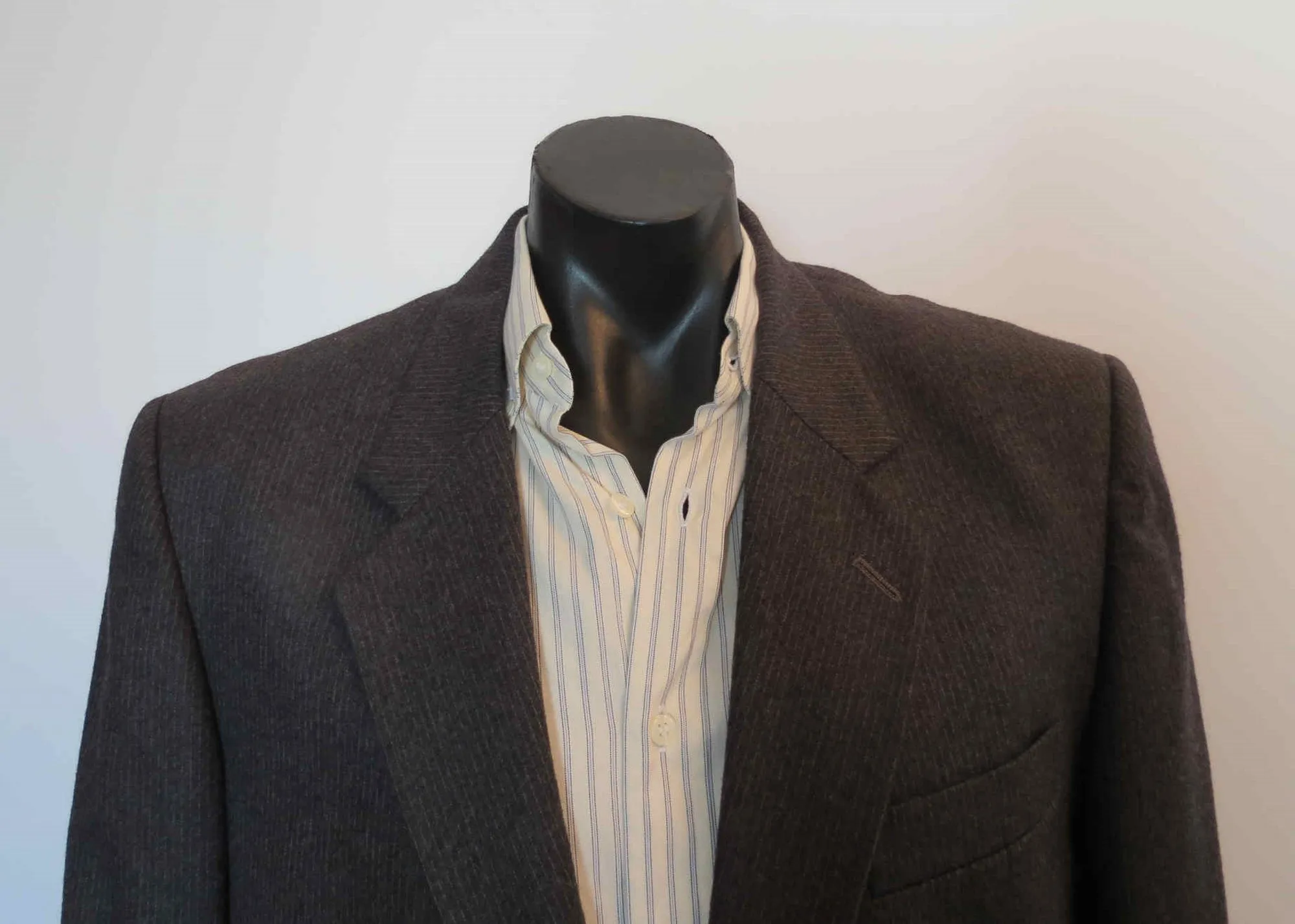 Charcoal Grey Pinstriped Wool Jacket by Tres Bon - Chest 107 cm
