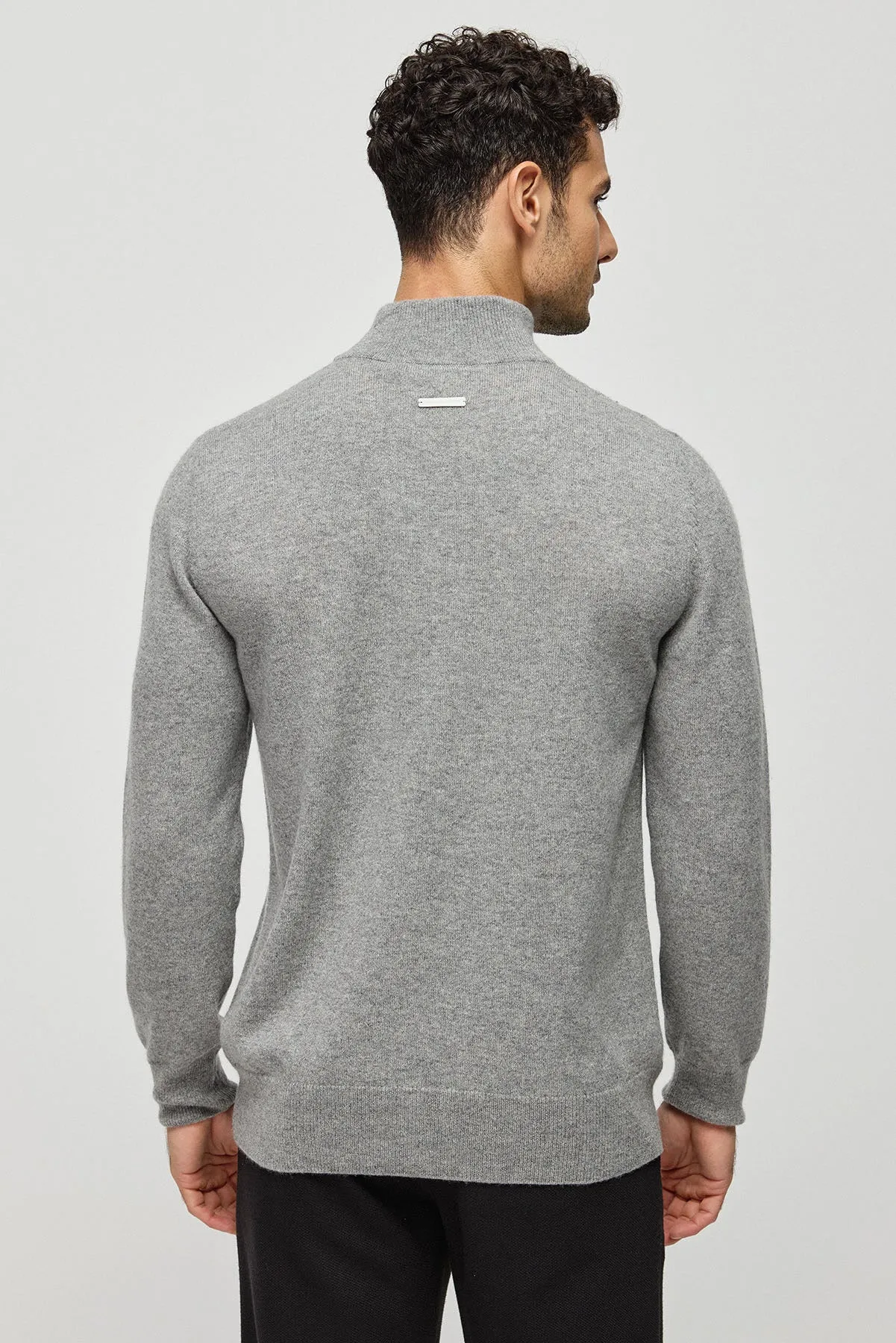Gray Pure Cashmere Half Fisherman Men's Sweater