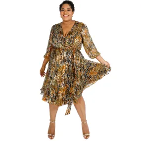 Silk Charmeuse Burnout Wrap Dress
