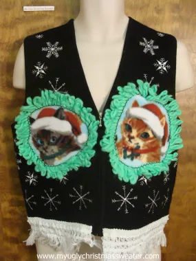 White Snowflakes Christmas Cat Ugly Sweater Vest