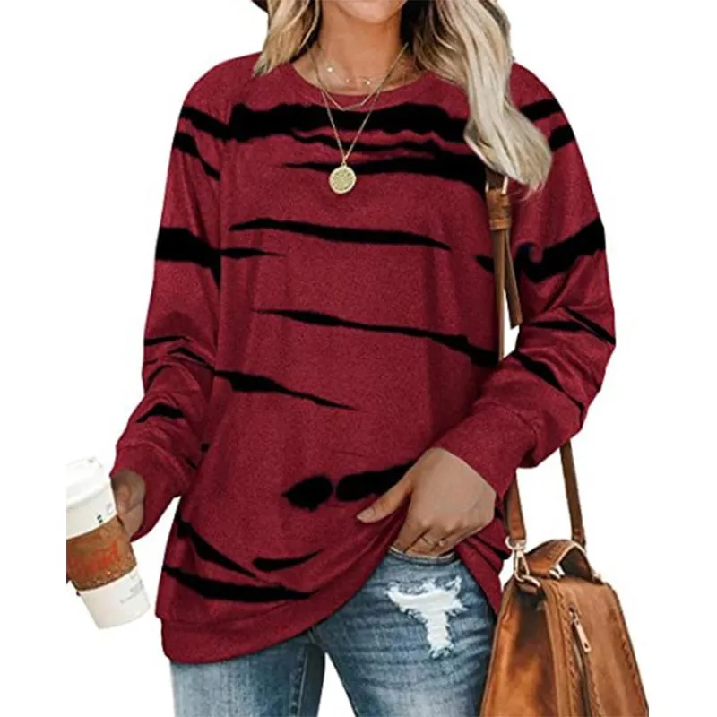 Women crewneck stripe printed pullover tie dye sweatshirt